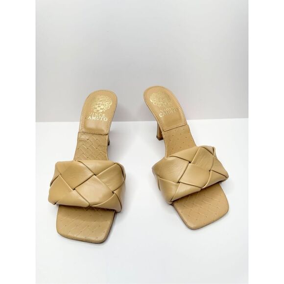 Vince Camuto Sandals Womens Size 6 Tan Leather Woven Heels - Picture 2 of 9